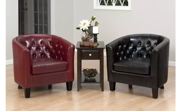 GIANNI-CH-RED GIANNI CLUB CHAIR CLUB CHAIR W TUFTED BACK, BONDED LEATHER, WEBBED SEAT & DARK BROWN LEGS