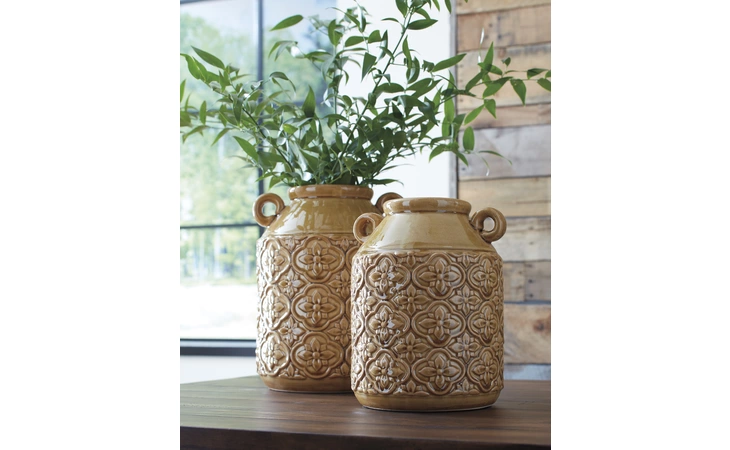 A2000128 Edaline - Ochre VASE SET (2/CN)/EDALINE/OCHRE