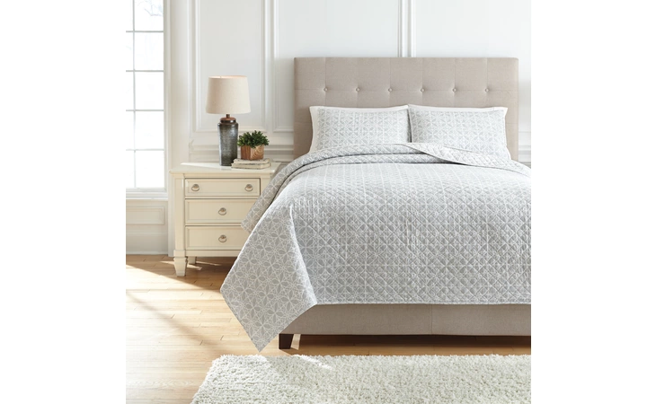 Q791003K Mayda - Gray/White KING QUILT SET/MAYDA