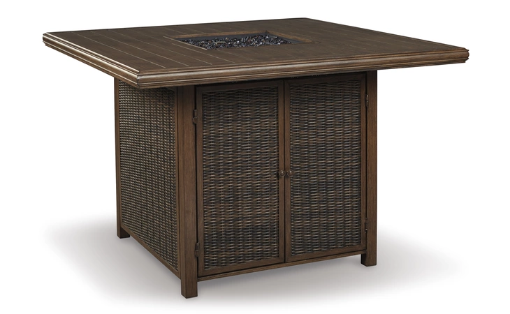 Paradise Trail SQUARE BAR TABLE W/FIRE PIT ASHLEY Medium Brown P750-665
