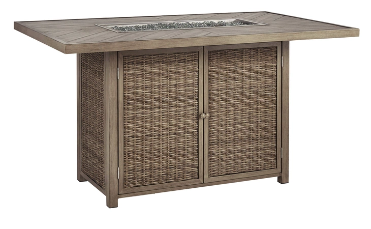 Beachcroft RECT BAR TABLE W FIRE PIT ASHLEY Beige P791-665
