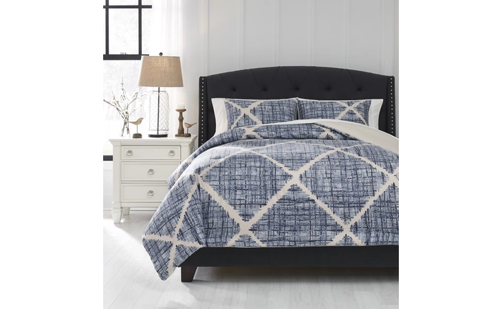 Sladen - Blue/Cream QUEEN COMFORTER SET SLADEN ASHLEY  Q307003Q