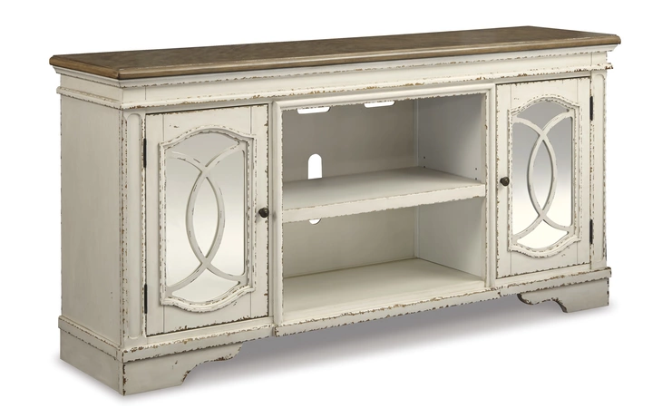 Realyn XL TV STAND W/FIREPLACE OPTION ASHLEY Chipped White W743-68