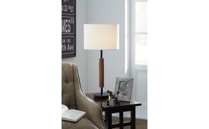 Maliny WOOD TABLE LAMP (2/CN) ASHLEY Black/Brown L328964
