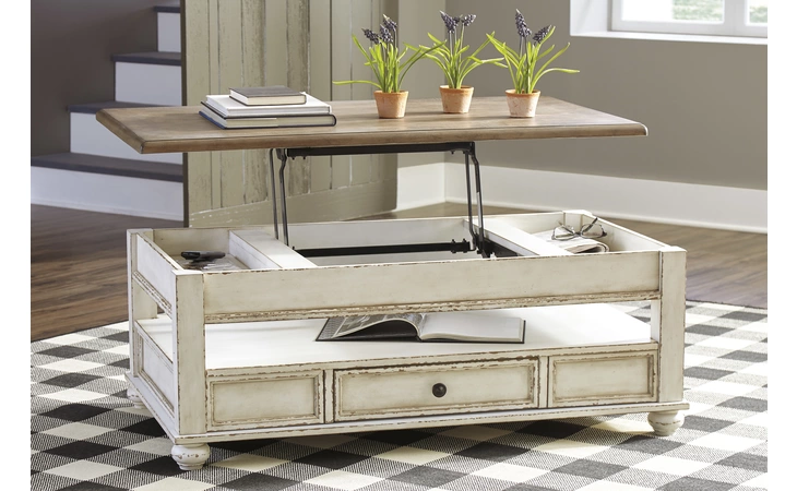 Realyn LIFT TOP COFFEE TABLE ASHLEY White/Brown T523-9