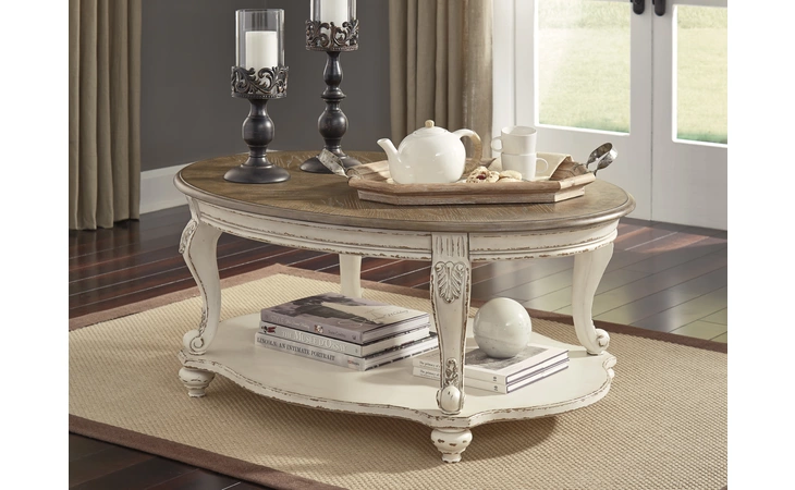 Realyn OVAL COFFEE TABLE ASHLEY White/Brown T743-0