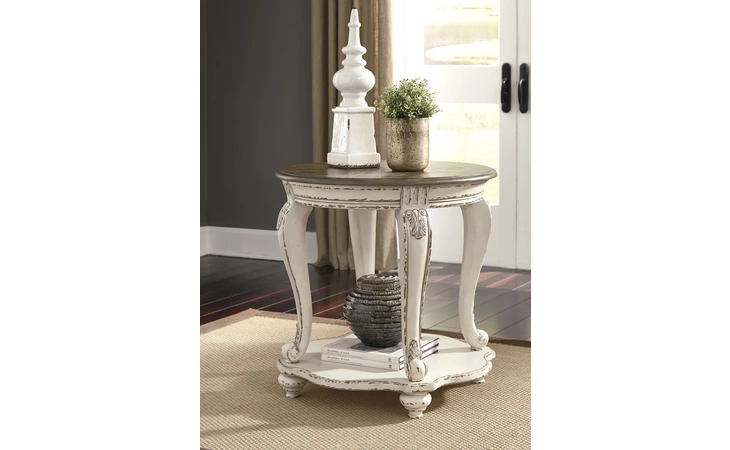 Realyn ROUND END TABLE ASHLEY White/Brown T743-6
