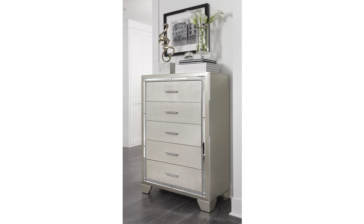 Lonnix FIVE DRAWER CHEST ASHLEY Silver Finish B410-45