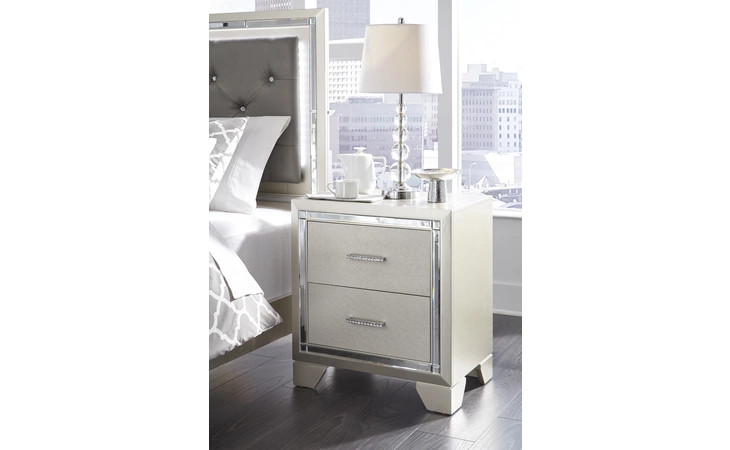 Lonnix TWO DRAWER NIGHT STAND ASHLEY FURNITURE Silver Finish B410-92