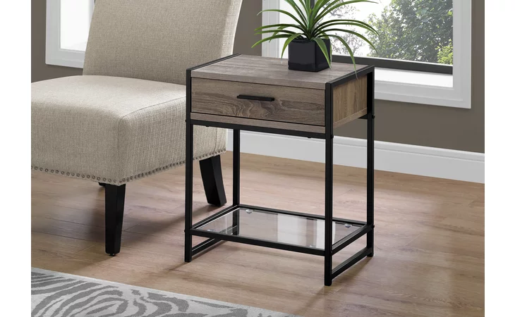 I3501 ACCENT TABLE - 22 H - DARK TAUPE - BLACK - TEMPERED GLASS MONARCH SPECIALTIES  I3501