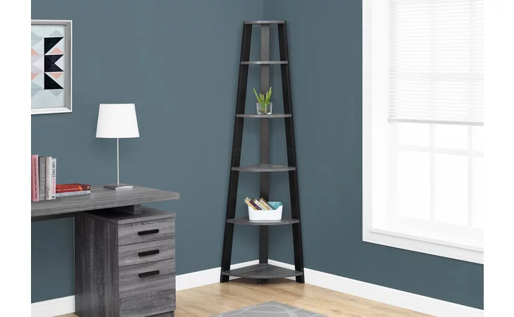 BOOKCASE - 72 H - GREY-BLACK CORNER ACCENT ETAGERE MONARCH SPECIALTIES I2750  I2750