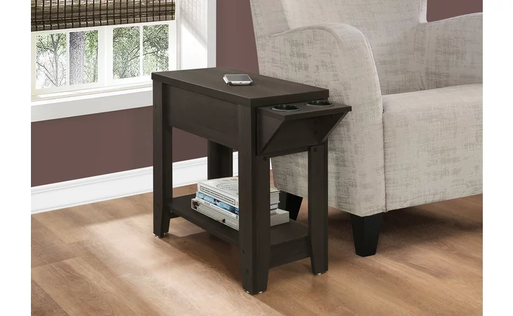 I3197  ACCENT TABLE - 23 H - ESPRESSO WITH A GLASS HOLDER
