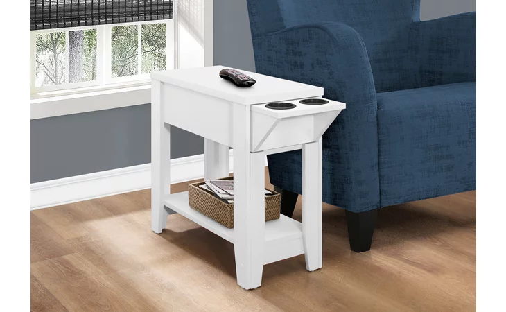 I3199  ACCENT TABLE - 23 H - WHITE WITH A GLASS HOLDER