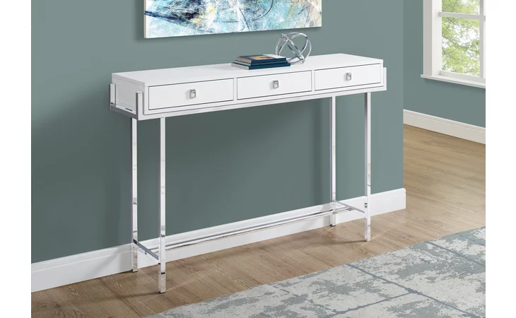 I3297  ACCENT TABLE - 48 L - GLOSSY WHITE - CHROME METAL