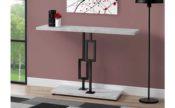 I3267  ACCENT TABLE - 48 L - GREY CEMENT - BLACK NICKEL METAL