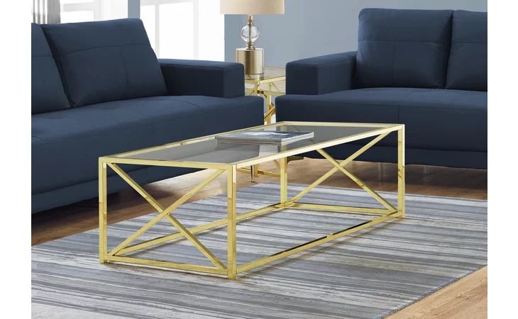 I3444  COFFEE TABLE - 44 L - GOLD METAL WITH TEMPERED GLASS