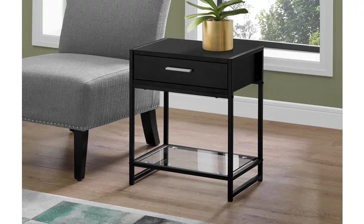 I3502  ACCENT TABLE - 22 H - BLACK - BLACK METAL- TEMPERED GLASS