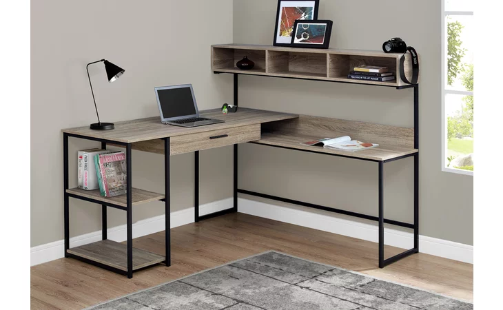 I7161  COMPUTER DESK - DARK TAUPE / BLACK METAL CORNER