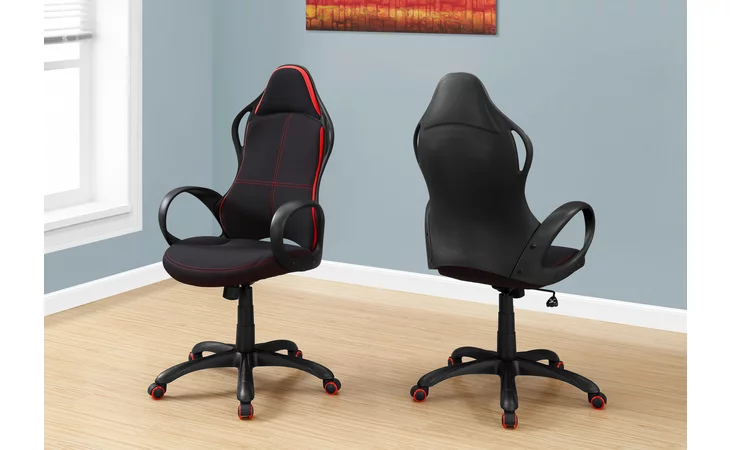 I7259  OFFICE CHAIR - BLACK / RED FABRIC / MULTI POSITION