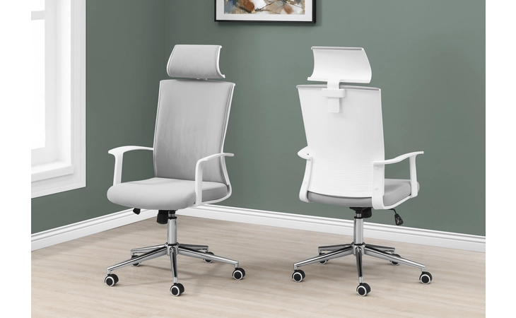 I7301 OFFICE CHAIR - WHITE / GREY FABRIC / HIGH BACK EXECUTIVE MONARCH SPECIALTIES  I7301