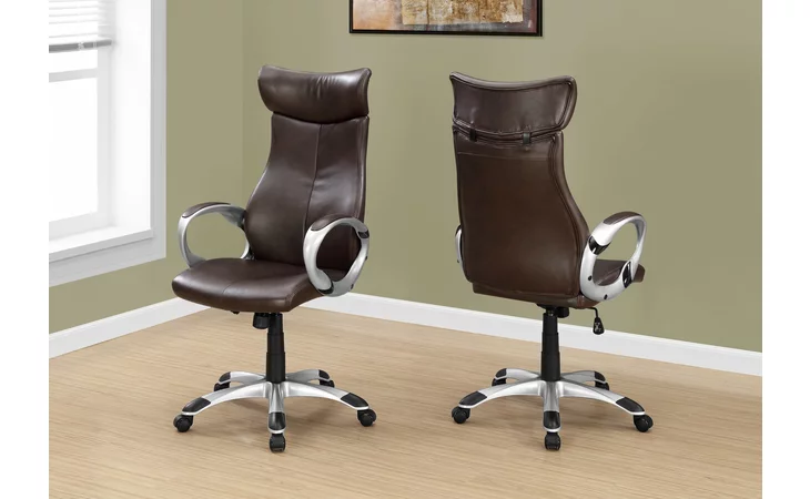 I7289  OFFICE CHAIR - BROWN LEATHER-LOOK - HIGH BACK EXECUTIVE