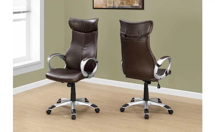 I7289  OFFICE CHAIR - BROWN LEATHER-LOOK / HIGH BACK EXECUTIVE