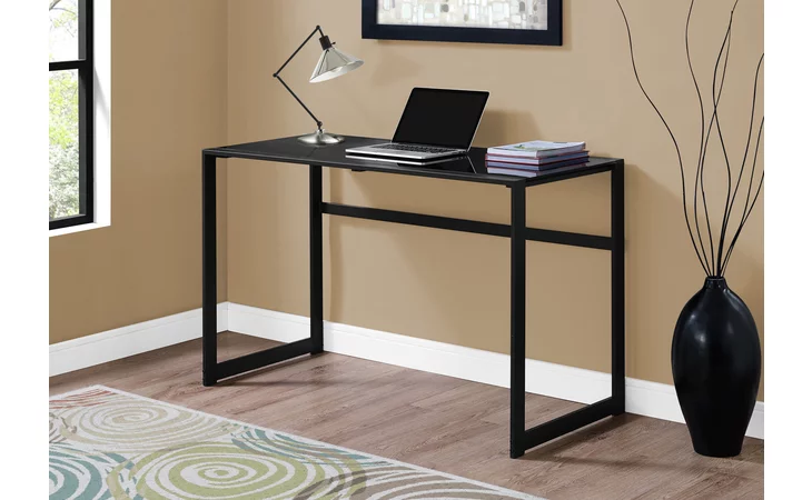 I7379  COMPUTER DESK - 48 L - BLACK METAL - BLACK TEMPERED GLASS