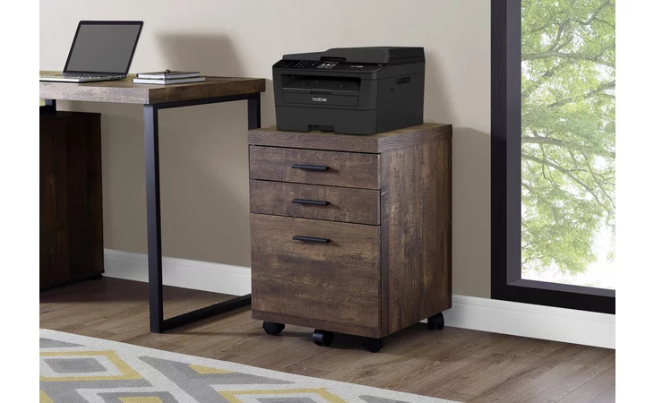 FILING CABINET - 3 DRAWER / BROWN RECLAIMED WOOD/ CASTORS MONARCH SPECIALTIES I7400  I7400