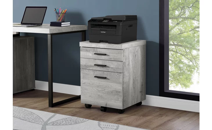 FILING CABINET - 3 DRAWER / GREY RECLAIMED WOOD / CASTORS MONARCH SPECIALTIES I7401  I7401