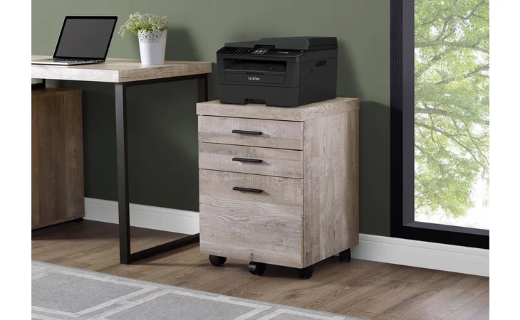 I7402  FILING CABINET - 3 DRAWER / TAUPE RECLAIMED WOOD/ CASTORS