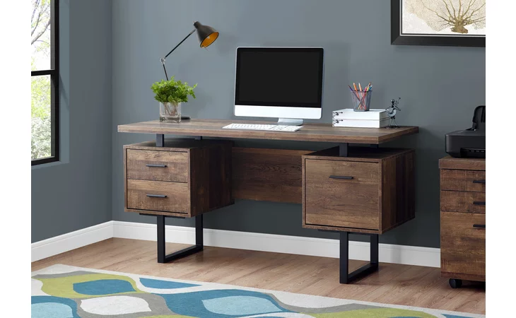 I7416 COMPUTER DESK - 60 L - BROWN RECLAIMED WOOD - BLACK METAL MONARCH SPECIALTIES  I7416