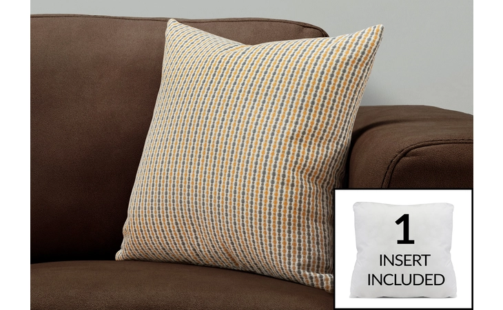 I9234  PILLOW - 18 X 18  - GOLD - GREY ABSTRACT DOT - 1PC
