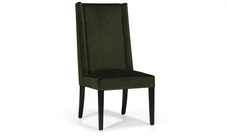 SKY135278  HERSEY WING CHAIR VELOUR EMERALD, ANTIQUE BRASS NAIL HEAD, ESPRESSO