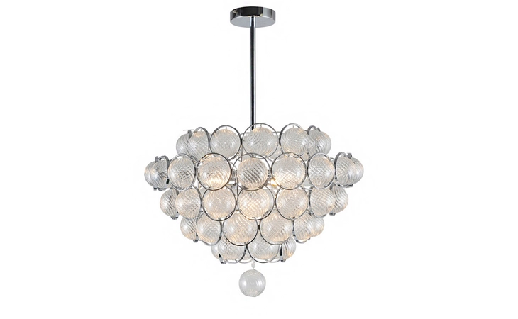 BE13  CLEAR GLASS BALL & CHROME FRAME CHANDELIER, D19