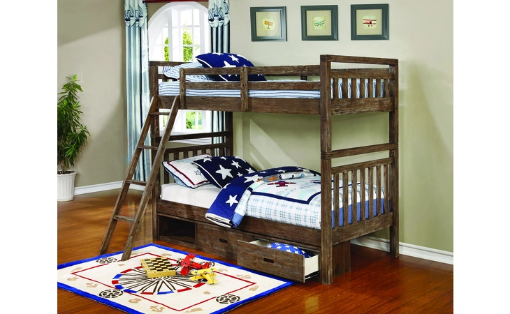 460371  TWIN TWIN BUNK BED (WIRE BRUSHED ACACIA)