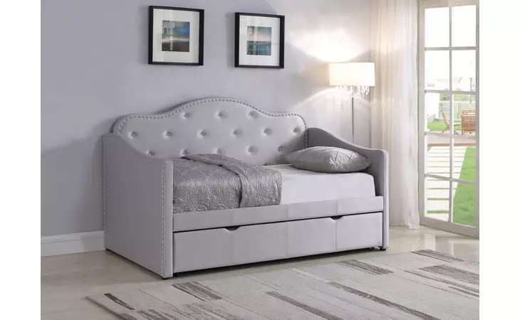 300629 UPHOLSTERED TWIN DAYBED WITH TRUNDLE PEARLESCENT GREY COASTER  300629