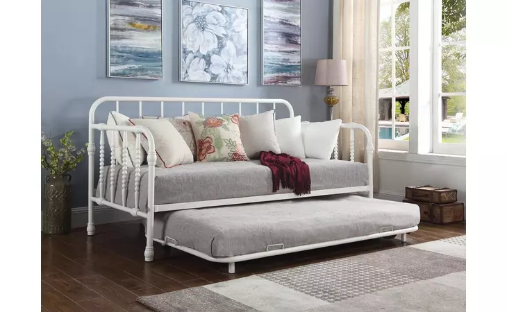 300766  TWIN METAL DAYBED WITH TRUNDLE WHITE