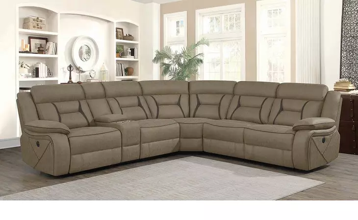 600380 HIGGINS FOUR-PIECE UPHOLSTERED POWER SECTIONAL TAN COASTER  600380
