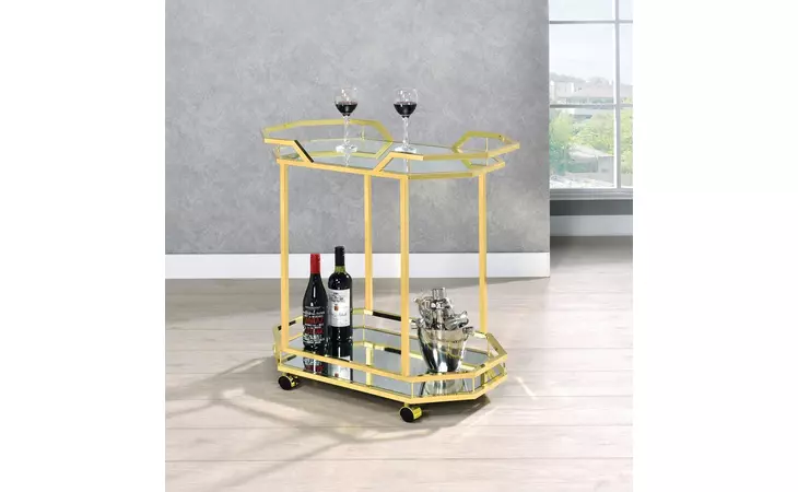 181050 2-TIER MIRRORED SERVING CART BRASS COASTER  181050