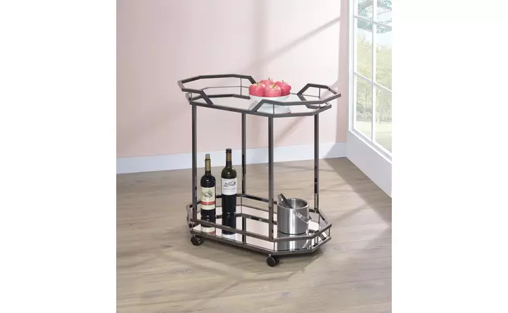 181051 2-TIER MIRRORED SERVING CART BLACK NICKEL COASTER  181051
