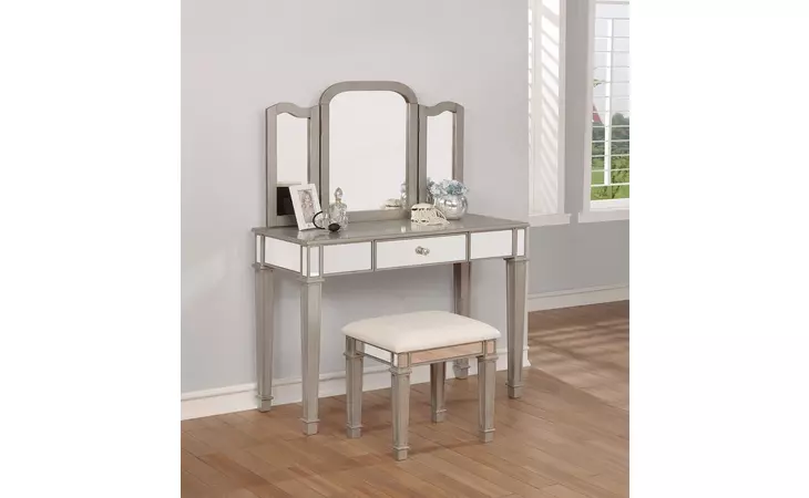 930131 2-PIECE VANITY SET METALLIC PLATINUM AND WHITE COASTER  930131