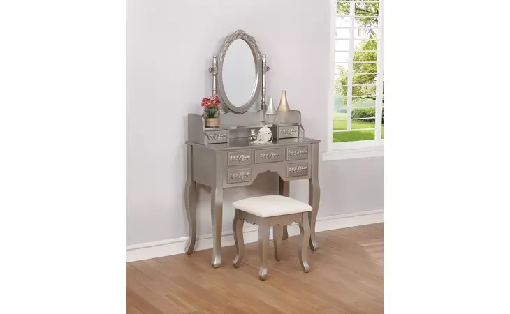 930137 2-PIECE VANITY SET METALLIC SILVER AND WHITE COASTER  930137