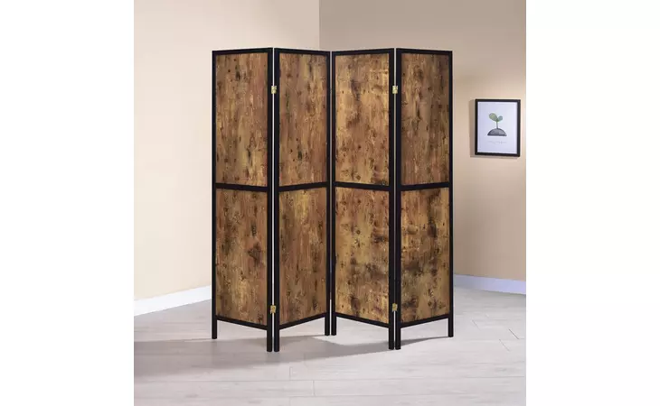 961413  4-PANEL FOLDING SCREEN ANTIQUE NUTMEG AND BLACK