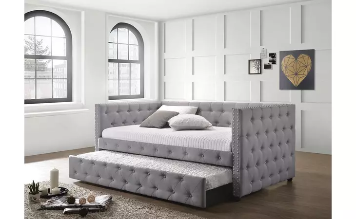 302161  MOCKERN TUFTED UPHOLSTERED DAYBED WITH TRUNDLE GREY