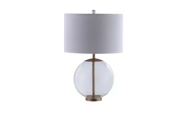 961227  DRUM SHADE TABLE LAMP WITH GLASS BASE WHITE
