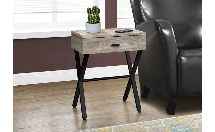 I3452 ACCENT TABLE - 24 H - TAUPE RECLAIMED WOOD - BLACK METAL MONARCH SPECIALTIES  I3452