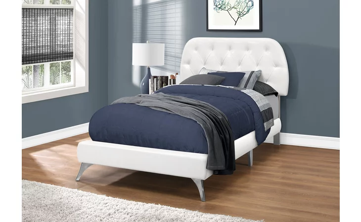 I5983T  BED - TWIN SIZE / WHITE LEATHER-LOOK WITH CHROME LEGS