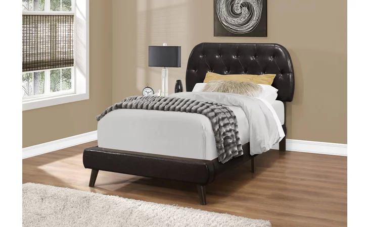 I5982T  BED - TWIN SIZE / BROWN LEATHER-LOOK WITH WOOD LEGS