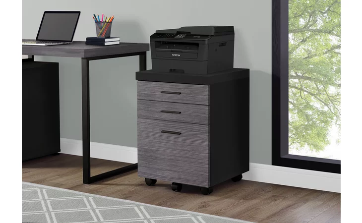 FILING CABINET - 3 DRAWER / BLACK / GREY ON CASTORS MONARCH SPECIALTIES I7403  I7403