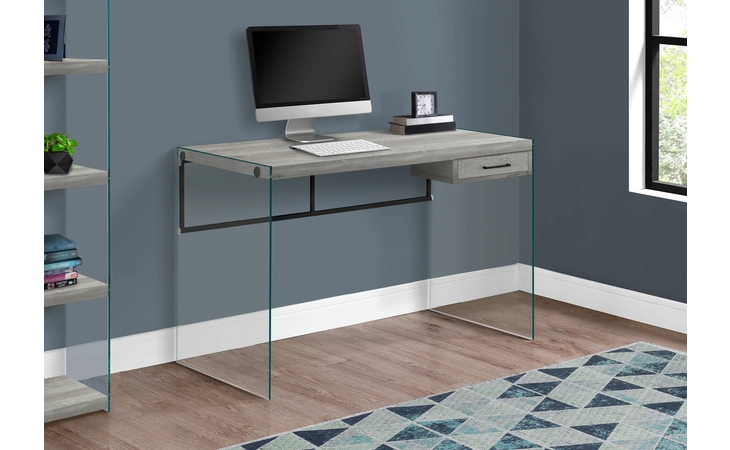 I7445  COMPUTER DESK - 48 L - GREY RECLAIMED WOOD - GLASS PANELS